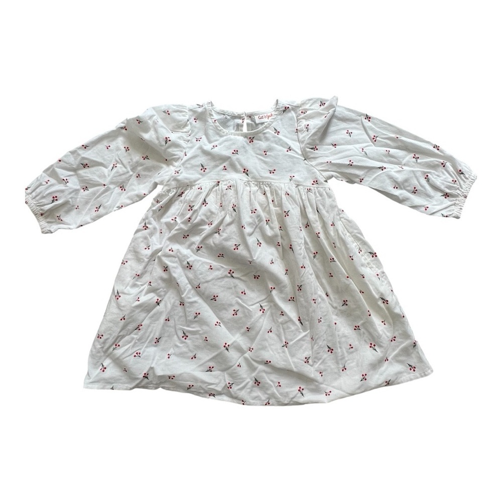 ❤️3/$15 Cat & Jack White Long-Sleeve Dress with Red Cherry Print